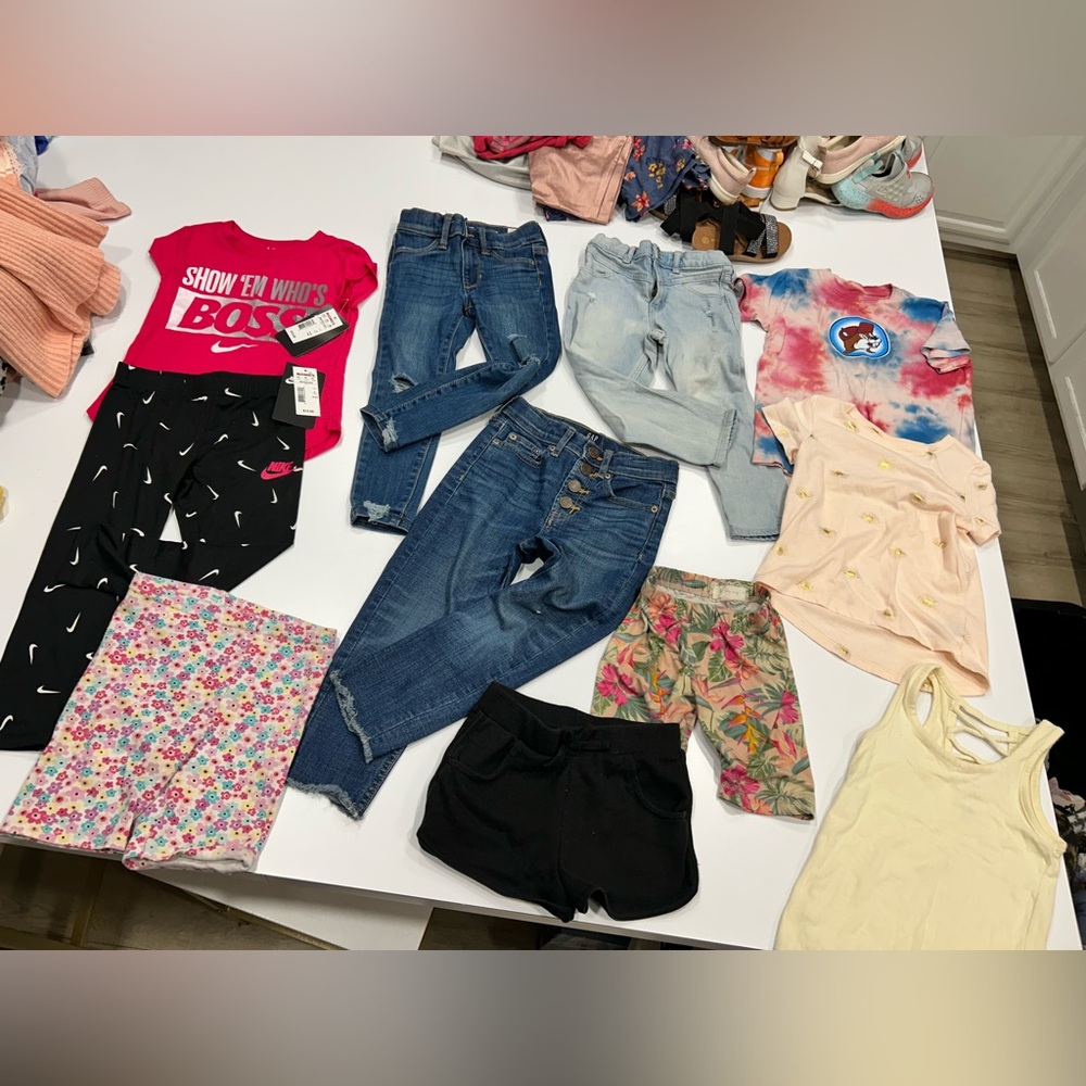 Girls Mixed Clothing Bundle with Graphic Tee & Jeans - Pink, Blue, Floral